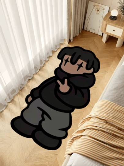 1 件剪刀手男孩形状地毯，幽默表情，不对称卡通人物设计，适合卧室或沙发，易于用作家居装饰垫、卧室装饰、房间装饰、小地毯、地毯、户外垫