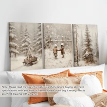 مجموعة 3 قطع من لوحات الجدار الفنية الرجعية، مجموعة لوحات جدارية على قماش للأشجار الصنوبرية والغابة الثلجية - مقاومة للماء، بإطار خشبي لديكور المناظر الطبيعية الشتوية، هدية عيد الميلاد المثالية، ديكور عيد الميلاد | ملصق عيد الميلاد | مؤطر أو غير مؤطر، ديكور الغرفة، ديكور المنزل، ديكور غرفة السكن الجامعي، هدايا لديكور الجدران في الفندق، المنزل، غرفة المعيشة، غرفة النوم، الحمام والمكتب