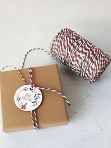 1pc Christmas Packaging Rope, Used For Gift Wrapping Decoration Items, 3-Color Colorful Hemp Rope Gift Wrapping Rope Christmas Bell Decoration - Multicolor - View 2