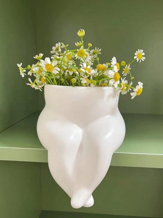 1pc Ceramic Vase With Leg Design, Creative Cute Human Body Vase Decor, Wabi-Sabi Style White Porcelain Body Storage Vase, Niche Art Flower Vase For Bedroom, Living Room, Dining Room, Office