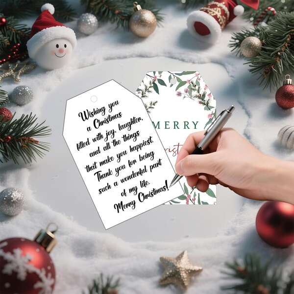 30 Etiquetas navideñas con cordón, etiquetas de regalo de 3.3x2.1 pulgadas para regalos de Navidad, etiquetas de regalo navideñas con acebo para fiestas de invierno y Año Nuevo, bolsas de caramelos, sobres y calcetines de regalo