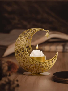 Star Moon Candle Holder, Metal Tea Candle Holder For Table Centerpiece Decoration, Wish Candle Holder For Party Home Decoration (Gold/Black).
