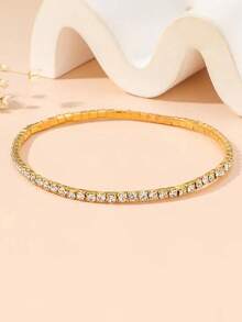 1pc 3mm Rhinestone Anklet Bracelet, Double Layer, Silver Color Cubic Zirconia Embellished, Elastic, Fashion, Suitable For Party - Silver - View 24