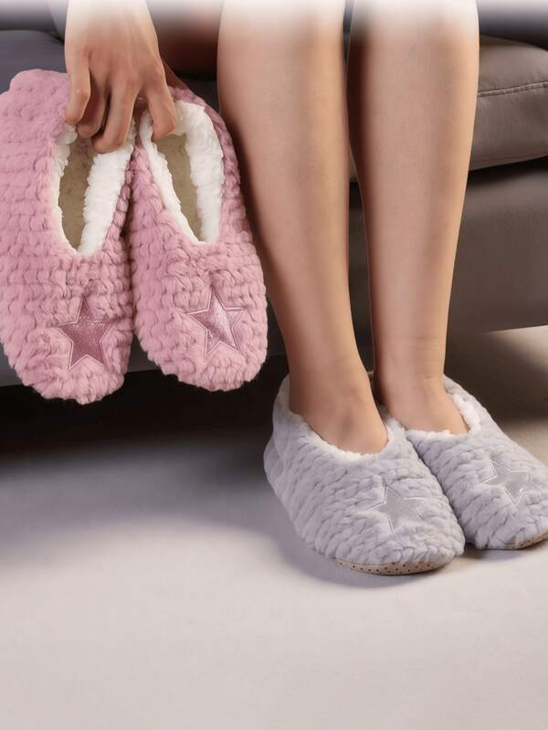 1 par de pantuflas plegables de suela blanda, calcetines de piso cálidos y antideslizantes para pareja, invierno