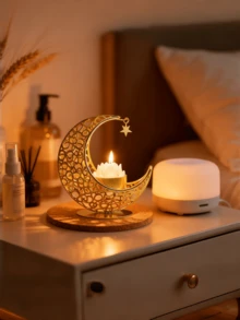 Star Moon Candle Holder, Metal Tea Candle Holder For Table Centerpiece Decoration, Wish Candle Holder For Party Home Decoration (Gold/Black).