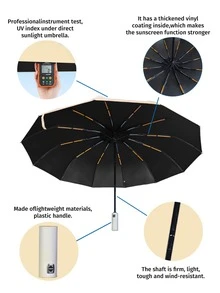 Unisex Automatic Umbrella, Reinforced Ribs, Foldable, Portable, Durable UV Protection, Dual Use For Sun And Rain (Can Customize Umbrella Fabric, Rib Color, English Letter Pattern Design, Button Shape And Color) - Multicolor - View 4