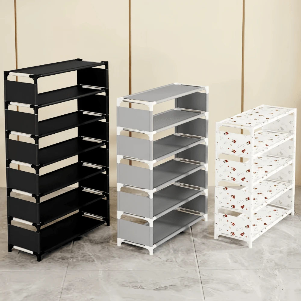 1 pieza Estantería para zapatos de 3-7 niveles, de montaje multicapa, estantería de almacenamiento simple, a prueba de polvo, adecuada para la entrada del hogar, el armario de zapatos, el dormitorio, ahorro de espacio, estantería de almacenamiento económica y práctica - Multicolor - Añade 2