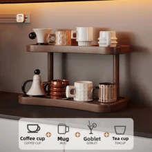 1pc Vintage Wooden Desktop Storage Rack, Dual-Layer Organizer, High-End Multi-Purpose Shelving Unit For Tea Cups, Coffee Mugs, Kitchen Spice Rack, Bathroom Cosmetic Organizer, Home Decor Display Shelf For Kitchen, Bathroom, Entryway, Vanity, Office, Living Room