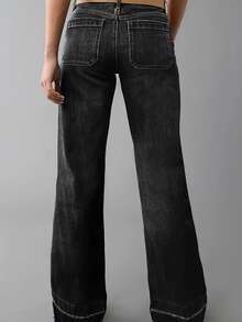 New Women's Wide Leg Denim Pants, High-Quality Fashion Casual Trousers, Comfortable & Fitting, Suitable For All Seasons, Versatile For Daily Wear - Black - View 3