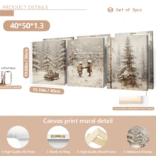 مجموعة 3 قطع من لوحات الجدار الفنية الرجعية، مجموعة لوحات جدارية على قماش للأشجار الصنوبرية والغابة الثلجية - مقاومة للماء، بإطار خشبي لديكور المناظر الطبيعية الشتوية، هدية عيد الميلاد المثالية، ديكور عيد الميلاد | ملصق عيد الميلاد | مؤطر أو غير مؤطر، ديكور الغرفة، ديكور المنزل، ديكور غرفة السكن الجامعي، هدايا لديكور الجدران في الفندق، المنزل، غرفة المعيشة، غرفة النوم، الحمام والمكتب