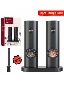 1 buah/2 buah Set Penggiling Garam dan Merica Elektrik, Bertenaga Baterai (Baterai Tidak Termasuk), Penggiling Merica Otomatis, Pengoperasian Satu Tangan, Tingkat Kekasaran Dapat Diatur, Dengan Alas Penyimpanan dan Lampu LED, Penggiling Rempah Elektronik - MultiWarna - View 12