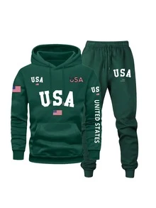 [6-Piece Set] Men's Fall & Winter Casual Sport Hoodie And Jogger 6-Piece Set – 3 Hoodies + 3 Sweatpants In Black, Gray, Dark Green With USA & American Flag Graphics, Soft Fleece-Lined Warm Tracksuit For Daily Wear, Lounging, Workouts, Outdoor Adventures & All-Day Comfort - 彩色 - 查看 7