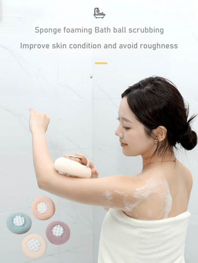 Set da 4 pezzi - Essenziali da bagno multifunzionali - Strumento per la doccia di dimensioni 120mm*120mm, design a girasole, ricca schiuma, morbido e delicato sulla pelle, asciugatura rapida, anti-dispersione (cinturino aggiornato) ventosa + anello per le dita, materiale in cotone elastico, set di spugne da bagno con ventosa a forma di girasole (strumenti per scrubbing/rimozione del fango/lavaggio della schiena) - Stile pratico e fresco + motivo a girasole (design vivace)