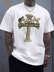 Herren-T-Shirt mit Vintage-Engelsdruck und Grafikdesign im Grunge-Stil, lässiger Stil für Männer, modisches Oberteil, ideal für den Alltag, einzigartiges Kunstwerk-Design - Weiss - Übersicht 1