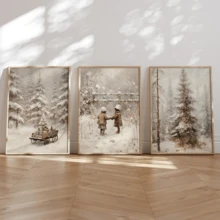 مجموعة 3 قطع من لوحات الجدار الفنية الرجعية، مجموعة لوحات جدارية على قماش للأشجار الصنوبرية والغابة الثلجية - مقاومة للماء، بإطار خشبي لديكور المناظر الطبيعية الشتوية، هدية عيد الميلاد المثالية، ديكور عيد الميلاد | ملصق عيد الميلاد | مؤطر أو غير مؤطر، ديكور الغرفة، ديكور المنزل، ديكور غرفة السكن الجامعي، هدايا لديكور الجدران في الفندق، المنزل، غرفة المعيشة، غرفة النوم، الحمام والمكتب