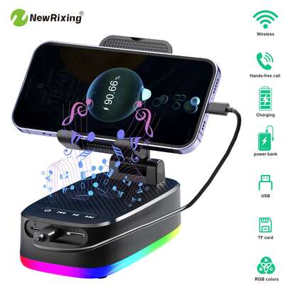  NewRixing 6W Wireless Speakers With Phone Holder, TWS Dual Pairing, 1800mAh Battery,Phone Hands Free,Mobile Power Bank,6-Hour Playtime, Hi-Fi Sound Quality, Loud Stereo & Booming Bass,USB-C Charging, Outdoor/Indoor Use, Outdoor Sound System | Adjustable Stand Speaker | Durable Build Quality, Wireless Speaker