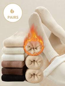 6 Pairs Women's Warm Socks, Thick Thermal Lined Socks, Winter/Autumn, Thermal - Multicolor - View 1