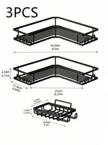 2件/3件套不锈钢浴室收纳架，角落淋浴置物架，壁挂式粘胶淋浴收纳架，承重小于10公斤，可放置沐浴露、洗发水、肥皂等，适用于浴室、厨房和客厅角落收纳，适合作为毕业礼物 - 黑色 - 查看 12