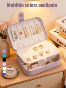 1个大容量首饰盒，分隔式首饰收纳盒，便携式旅行首饰整理盒，适用于口红、项链、戒指、香水等，旅行必备，大学宿舍必备，送朋友、女性、万圣节、圣诞节礼物 - 彩色 - 查看 2