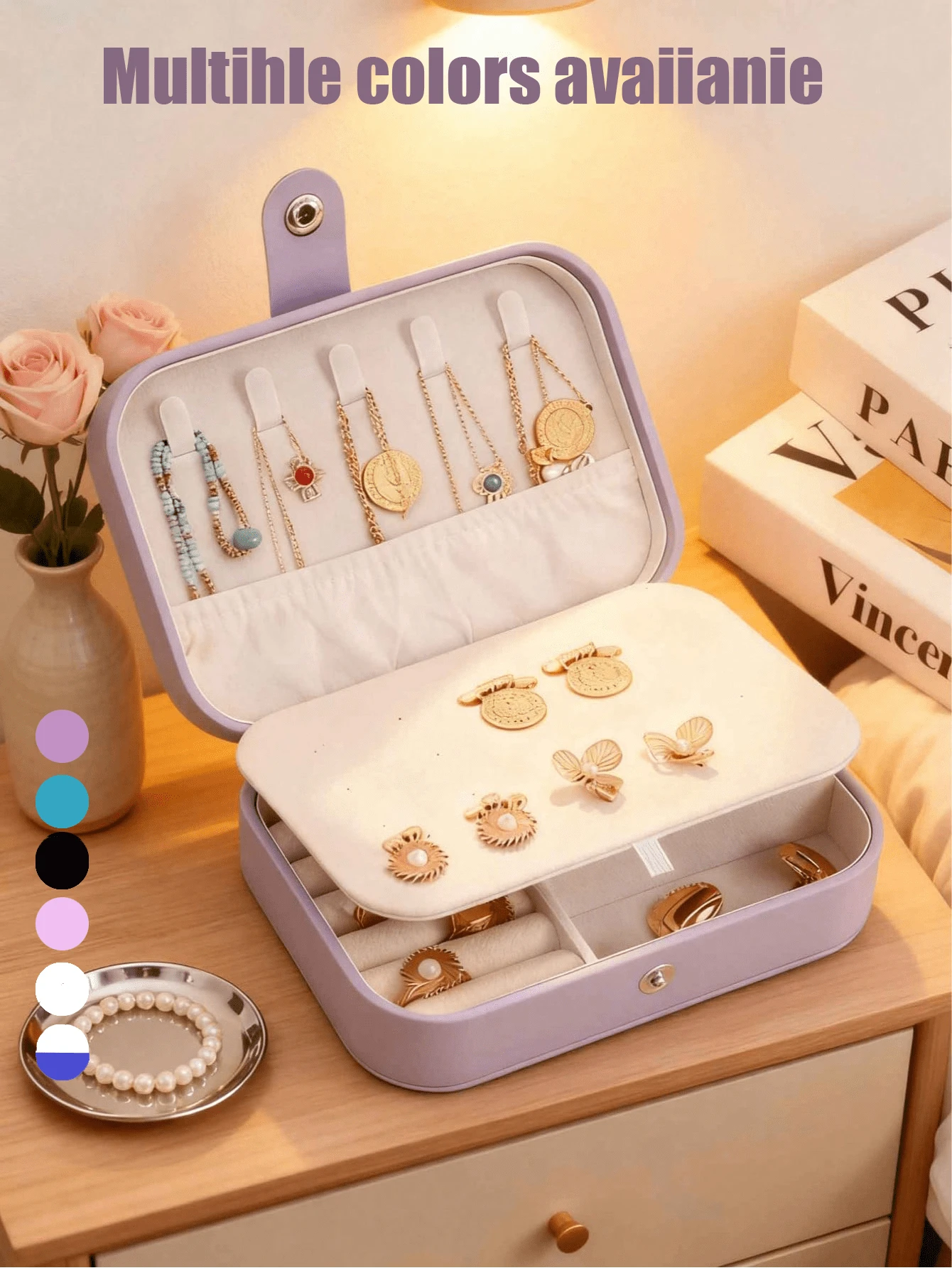 1个大容量首饰盒，分隔式首饰收纳盒，便携式旅行首饰整理盒，适用于口红、项链、戒指、香水等，旅行必备，大学宿舍必备，送朋友、女性、万圣节、圣诞节礼物