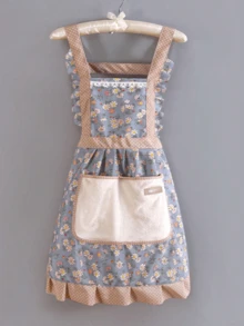 1 piezas Delantal con tirantes florales pequeños resistente al aceite y a las manchas, vestido de princesa - Morado - Ver 4