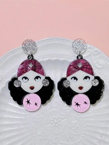 1 Pair Fashionable & Cute Colorful Acrylic Flower Decor Pendant Earrings, Suitable For Women's Daily Wear