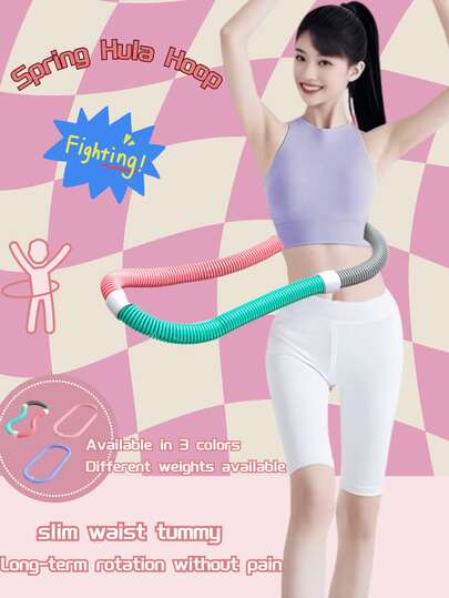 1pc Pink, Green And Gray Mixed Color Heavier(1200g) Spring HulaHoop Soft-Body, Abdomen-Contracting, Weighted, Suitable For Weight Loss Without Hurting The Waist. Suitable For Men And Women To Lose Belly Fat And Reduce Abdominal Circumference. Indoor And Outdoor Fitness Equipment.