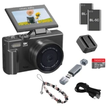 [Paquete de 2 baterías] Cámara digital 5K UHD y 75MP - Cámara para vlogging con WiFi, zoom 18X, pantalla de 3" giratoria 180°, enfoque automático y antivibración, cámara compacta de viaje para transmisión en vivo, tarjeta SD de 32GB, batería de 1150mAh, fotografía para principiantes, ajustes personalizables, regalo para Navidad, Halloween, Acción de Gracias, cumpleaños