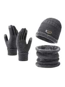1-3件户外冬季针织帽、围巾和触屏手套，保暖连帽帽