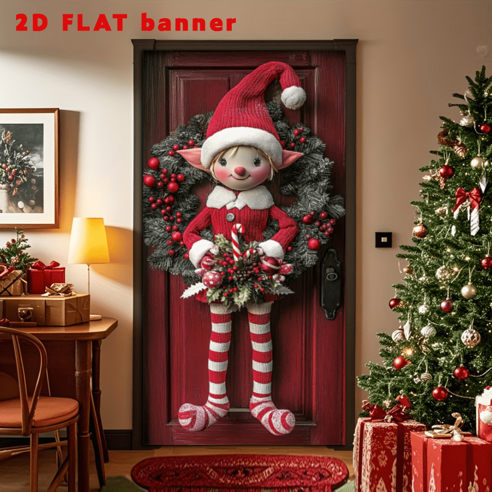 1 Corona de puerta de hada navideña para la temporada festiva - Decoración navideña moderna de poliéster sin electricidad, apta para uso tanto en interiores como en exteriores, perfecta para la decoración navideña