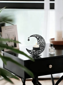 Star Moon Candle Holder, Metal Tea Candle Holder For Table Centerpiece Decoration, Wish Candle Holder For Party Home Decoration (Gold/Black).