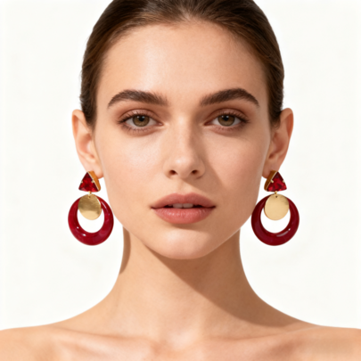 زوج من أقراط الراتنج اليدوية بأشكال هندسية، بأنماط وألوان متنوعة، بأسلوب عصري مناسب للرحلات