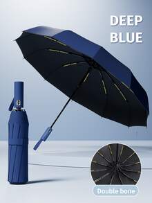 Unisex Automatic Umbrella, Reinforced Ribs, Foldable, Portable, Durable UV Protection, Dual Use For Sun And Rain (Can Customize Umbrella Fabric, Rib Color, English Letter Pattern Design, Button Shape And Color) - Multicolor - View 12