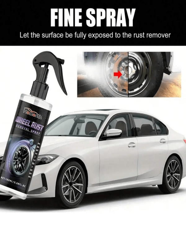 3.38 Oz Wheel Rust Remover & Brightener - Metal Rust Remover & Rust Inhibitor, Includes Sponge, Cloth, And Before/After Comparison Images For Easy Application And Shiny Results, Tire Maintenance | Professional Packaging | Effective Formula