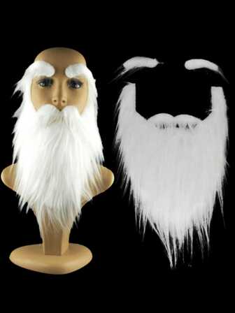1pc Christmas Santa Claus Beard, White Curly Beard And Eyebrows Fake Mustache, Party Performance Prop