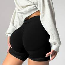 Women's High Waist Butt Lifting Gym Shorts Compression Sculpting Curve Fit Yoga Workout Active Shorts - 黑色 - 查看 2