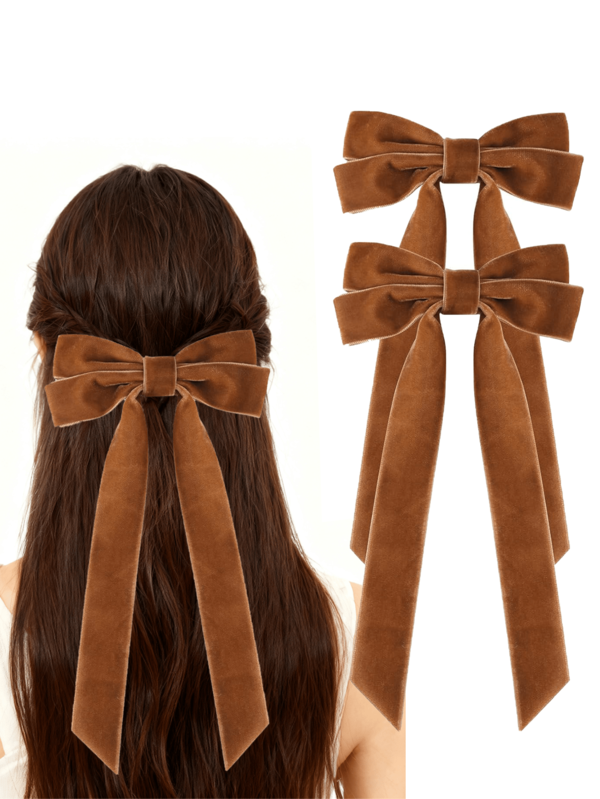2pcs Velvet Bow Hair Clips, Brown Headbands, Large Alligator Hair Clips, Women & Girls Hair Accessories