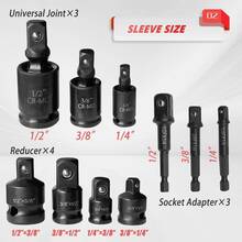 10-Piece Socket Adapter Set Impact Wrench Nut Set 1/4 3/8 1/2 Socket, Suitable For Various Applications - Red - View 3