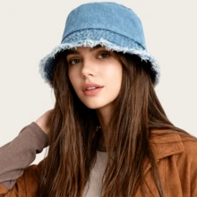 Sombrero de cubo de mezclilla desgastado de unicolor retro para mujer, versátil y favorecedor para el rostro, adecuado para salidas y uso diario, otoño