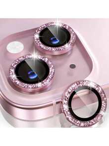 一套闪光钻石水钻相机镜头保护膜，适用于 12/12 Mini/12 Pro/12 Pro Max、 13/13 Mini/13 Pro/13 Pro Max、 11/11 Pro/11 Pro Max、 14/14 Puls/14 Pro/14 Pro Max、 15/15 Puls/15 Pro/15 Pro Max，镶嵌仿钻装饰相机盖钢化玻璃保护膜，彩色仿钻 - 淺粉色 - 查看 34