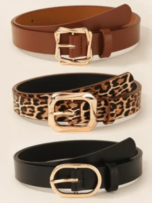 3pcs Gold Square Buckle Belt For Dresses, T-Shirts, Casual Pants, Fashionable & Elegant Women Belts For Everyday Wear Summer, School Fall, Autumn, Halloween - Multicolor - View 8