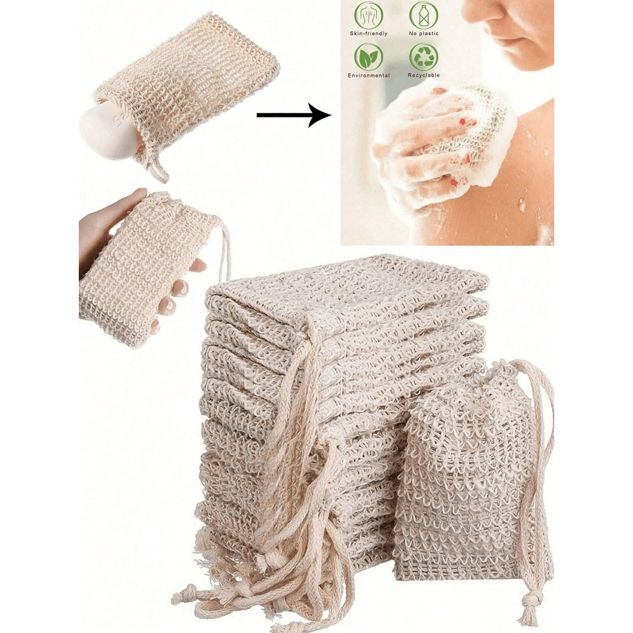 1Pcs Reusable Exfoliating Soap Saver Pouch, Sisal Soap Bag With Drawstring, Soap Saver Bag, Knotted Shower Soap Bag For Foaming And Drying, Body Scrubber, Back Scrubber Skin Smoother For Exfoliating Dirt And Dead Skin, Body Cleaning Tools, Bathroom Supplies, Bathroom Accessories Home Bathroom Decor Summer