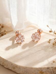 2pcs Fashionable Cute Flower Zirconia Ear Cuff Earrings For Women - Rose Gold - View 5