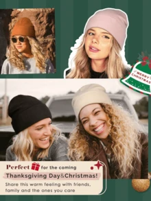 Women Satin Lined Knit Beanie Hat Winter Hats For Women Men Silk Lining Soft Slouchy Warm Cuffed Beanie Hat - Knitted Hat - View 6