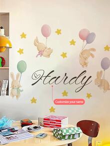 1pc 30 * 120cm (11.81 * 47.24in) Cartoon Animal Wall Sticker, Balloon Rabbit Bear Dog Wall Decal, Customized Text Wall Sticker, Teddy Bear On The Moon, Cartoon Clouds & Stars Painting, Self-Adhesive PVC Removable Decoration For Home, Bedroom, Study, Living Room, School Classroom Corridor, Girls/Boys Room, Kids Room, Nursery Back To School - Multicolor - View 7
