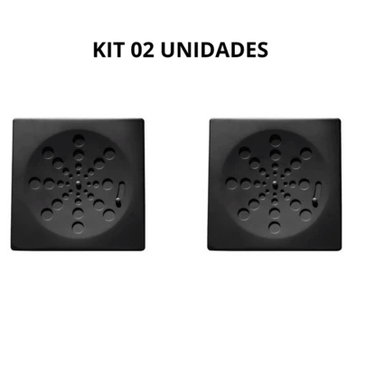 KIT 02 Ralo quadrado abre e fecha 10x10 PRETO tampa grelha ABS para banheiro
