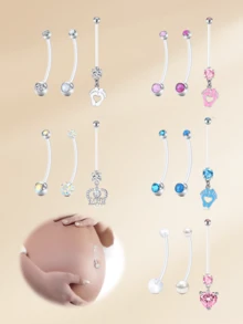 3 buc inel flexibil acrilic transparent pentru buric de sarcină, 14G personalizat, pandantiv, bijuterii pentru piercing de maternitate pentru burtă, inele pentru buric de maternitate 25/32/35/38 MM
