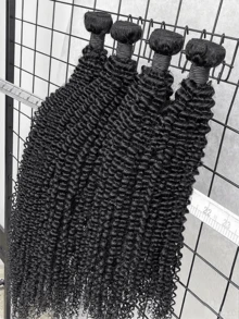 BINF Human Hair Bundles, Fluffy Curly, 1/3/4 Inch Jerry Curl Hair Bundles, Unprocessed, 28/30 Inch Natural Wave Double Layer Human Hair Extensions, Suitable For Girls, Perfect DIY Hairstyle - Natural Black - View 2