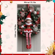 2D flaches Weihnachts-Feentür-Schild - Moderne Polyester-Kranz-Dekoration, Innen- und Außen-Weihnachtsdekoration, geeignet als Fotorequisite und Partyzubehör