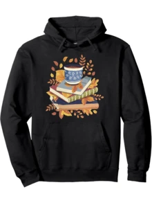 Book & Autumn Fall Lover Bookworm Hello Fall Bookish Reading Pullover Hoodie - màu đen - Xem 1